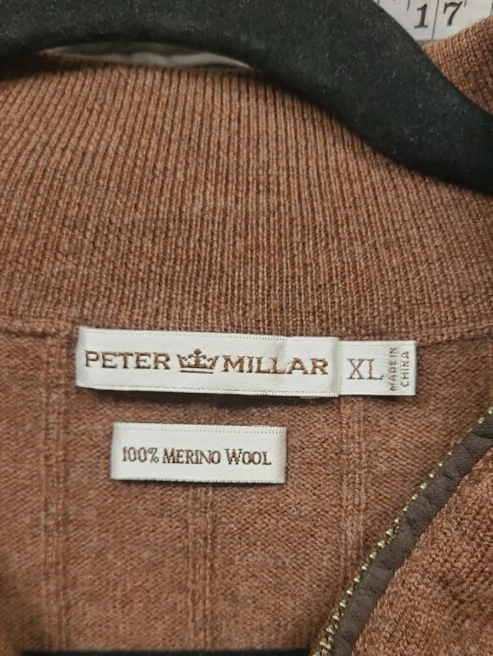 Peter Millar Brown Ribbed Half-Zip Sweater
